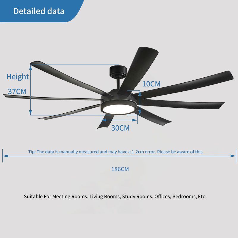 Thumbnail: 72 Inch Black Ceiling Fan with LED Light and DC Motor Remote Control