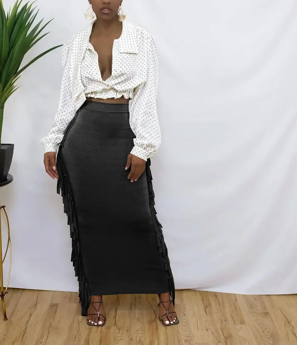 Thumbnail: Stripe Tassel Bodycon Midi Maxi Skirt for Women High Waist Elegant Style