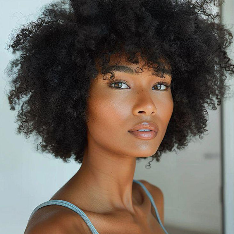Thumbnail: Crown Hair Afro Kinky Bob Wig Glueless Brazilian Human Hair