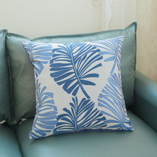 Thumbnail: Grey Leaf Jacquard Pillow Cover – 45x45cm Decorative Lumbar Cushion