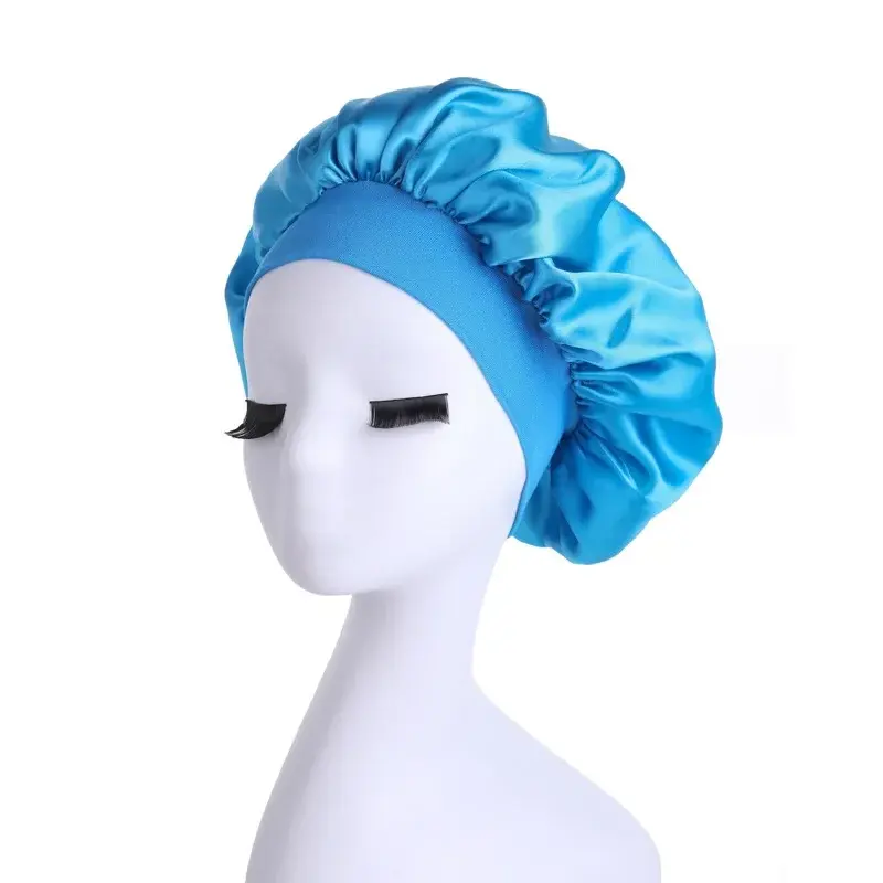 Thumbnail: Satin Wide Brim Sleeping Hat with Elastic Band for Women and Men Head Wrap