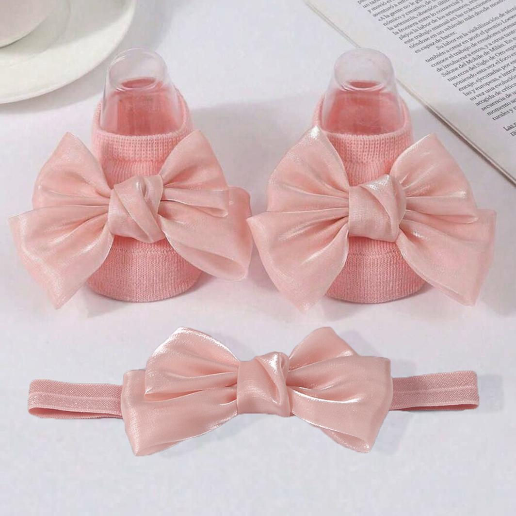 Baby Girl Bow Socks & Headband Set – Breathable Princess Style Outfit Accessory