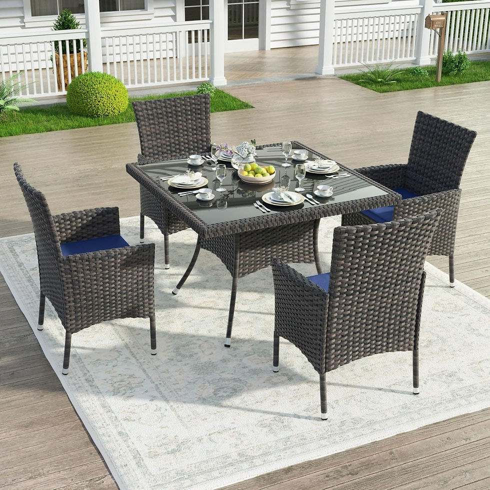 Thumbnail: 5-Piece Outdoor Rattan Dining Set – PVC Wicker Patio Table & Chairs for Terra