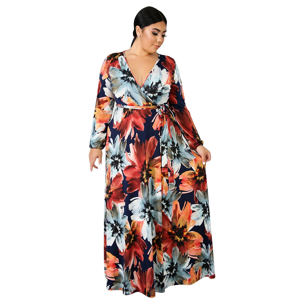Thumbnail: Floral Layered Ruffle V Neck Plus Size Midi Dress
