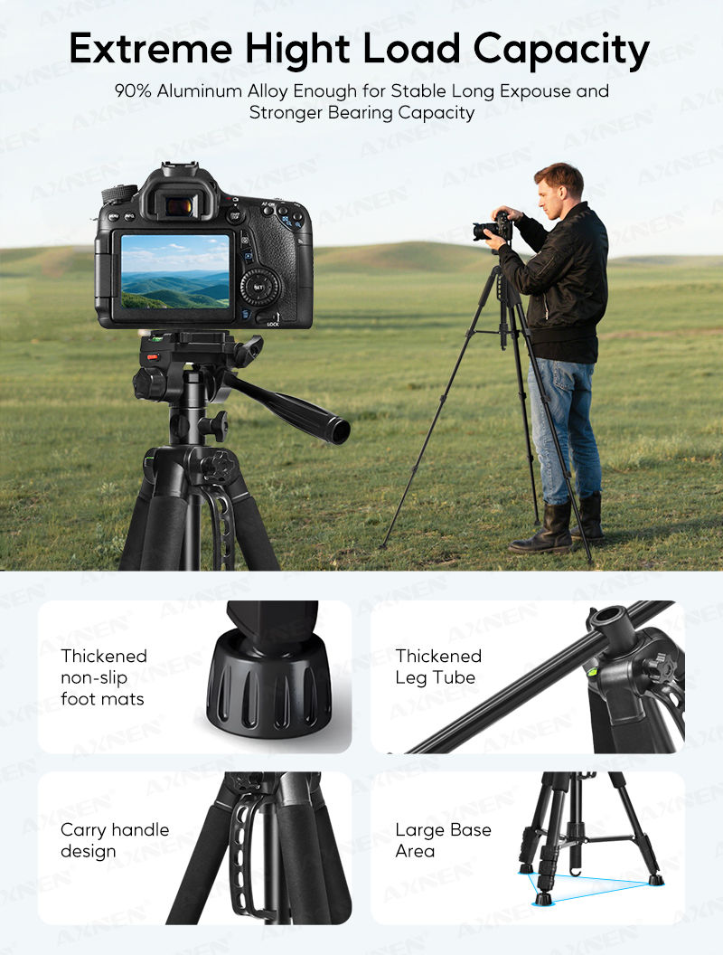 Thumbnail: Professional Aluminum Tripod 62” Adjustable Height with 360° Ball Head and Quick