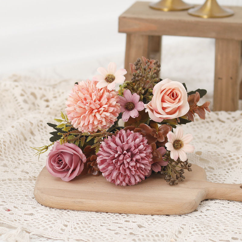 Thumbnail: Silk Rose & Dandelion Artificial Bridal Bouquet for Wedding & Home Décor