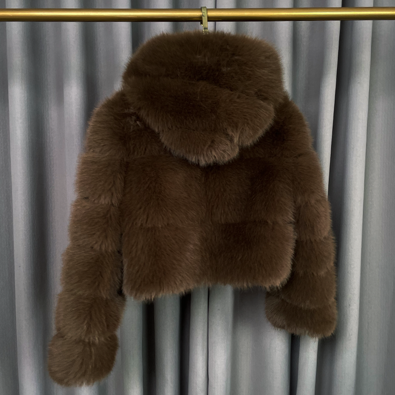 Thumbnail: Women’s Hooded Faux Fox Fur Short Winter Jacket – Thick Warm Coat