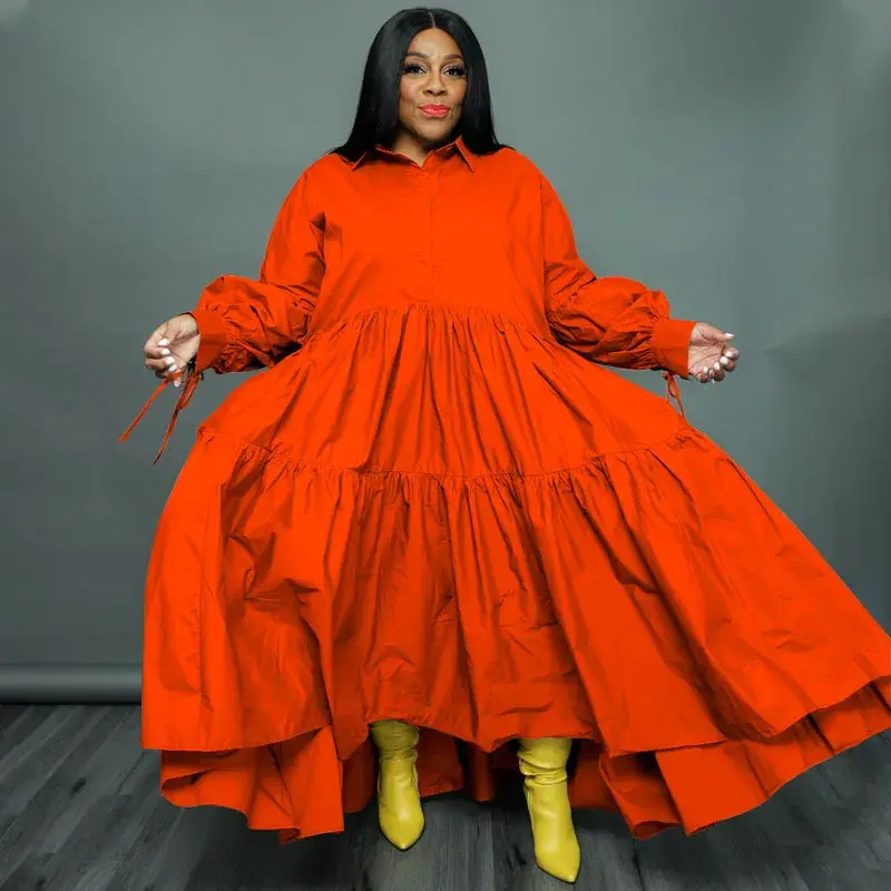 Thumbnail: Half Cardigan Long Sleeve Strappy Shirt Dress Plus Size Women Fashion Dress