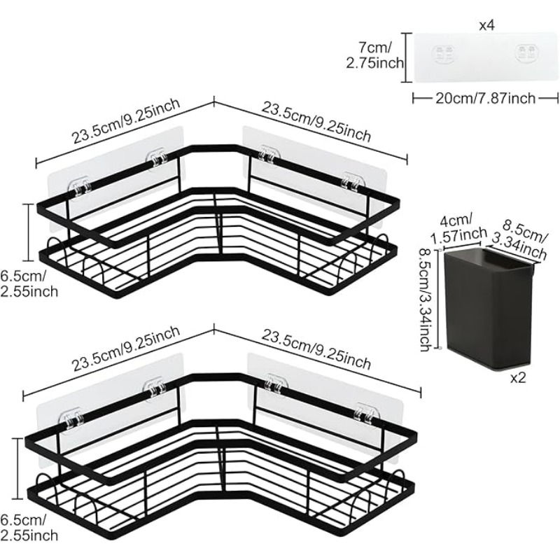 Thumbnail: Adhesive Corner Shower Caddy Set with Rustproof Stainless Steel and No Drill