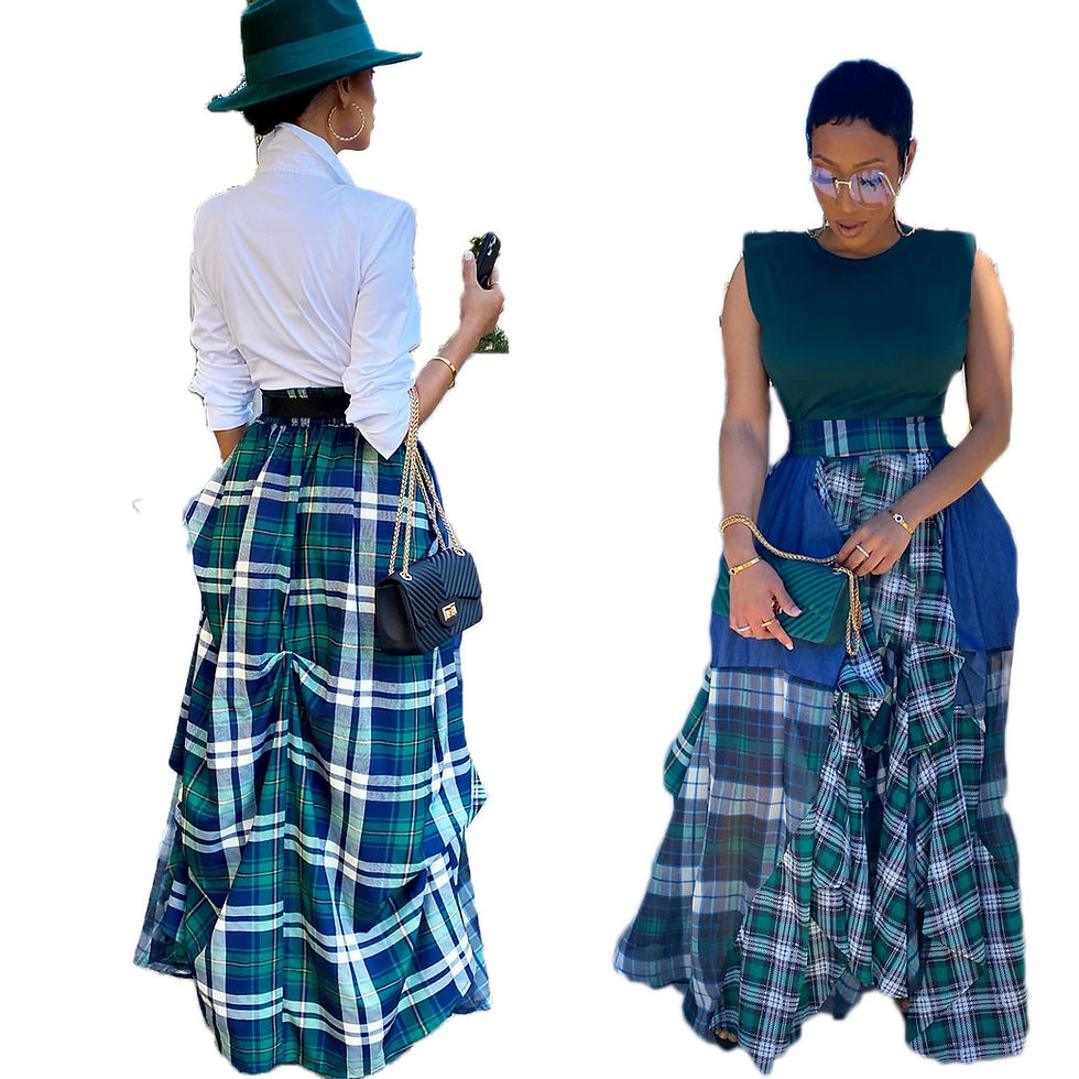 Thumbnail: Plaid Pleated High‑Waist Maxi Skirt Dress
