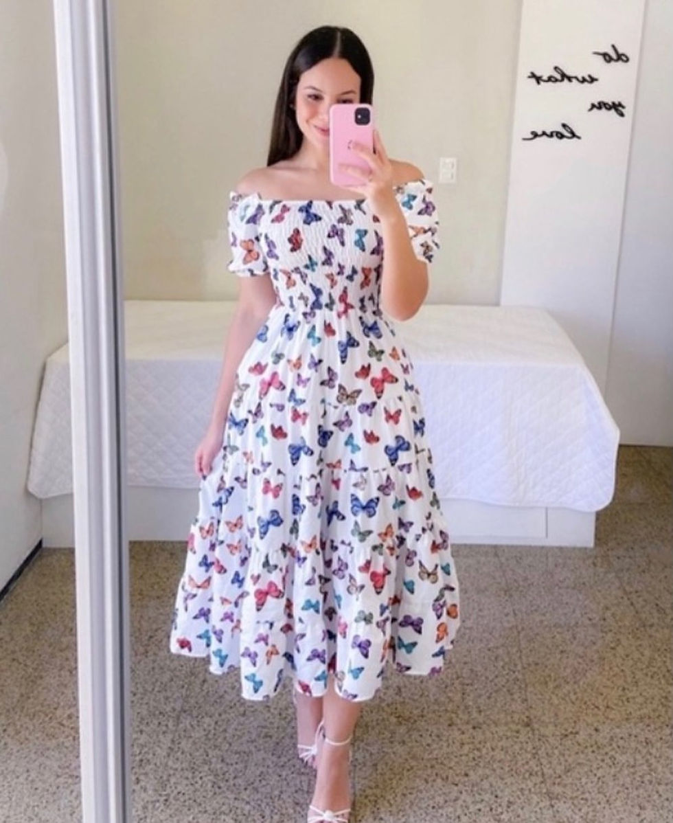 Thumbnail: Women Off Shoulder Midi Dress High Waist Floral Summer Dress