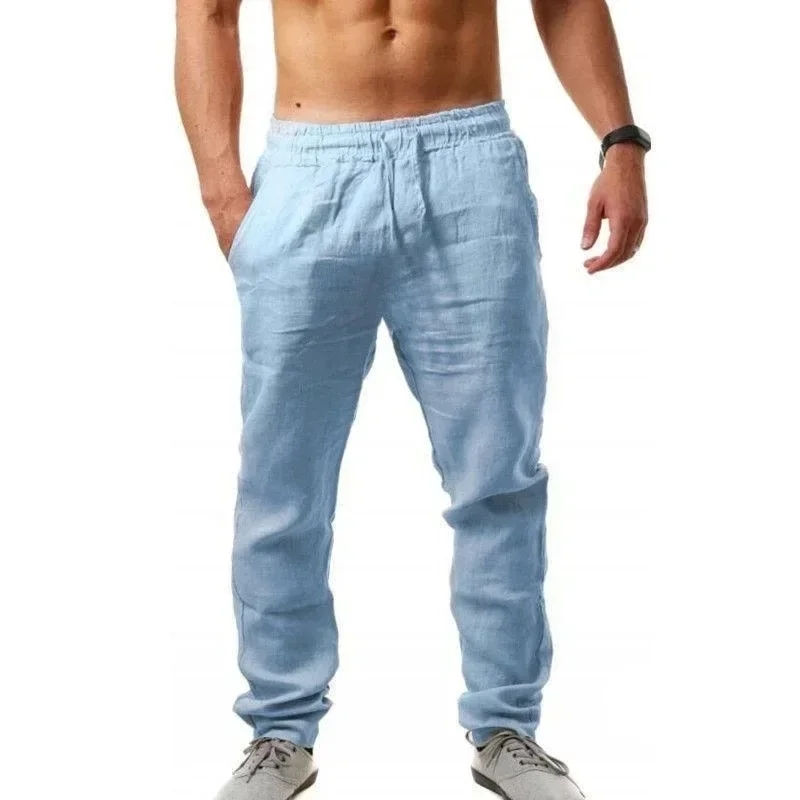 Thumbnail: Men’s Cotton Linen Wide‑Leg Pants Summer Casual Drawstring Trousers