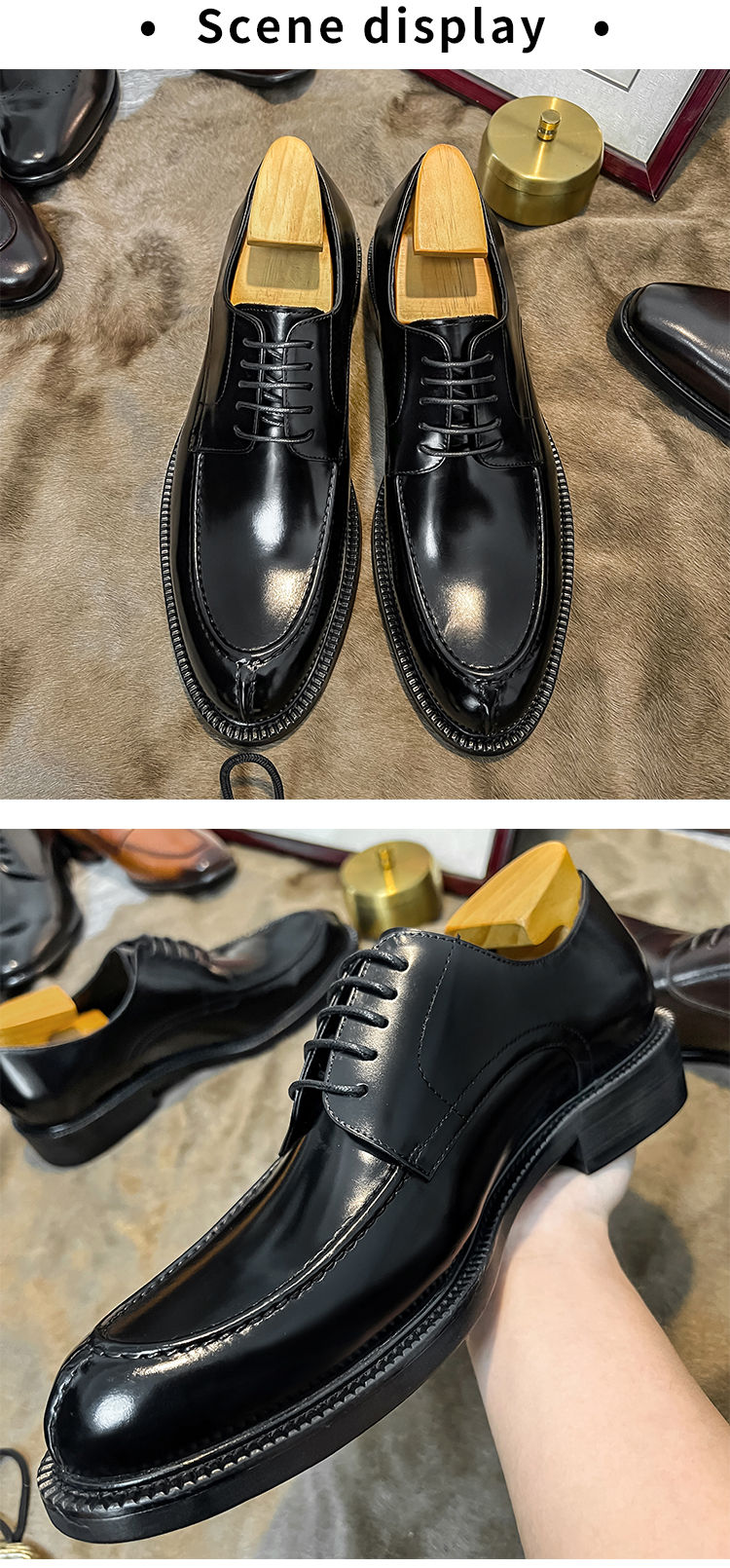 Thumbnail: Men’s Genuine Leather Pointed Toe Lace‑Up Derby Shoes