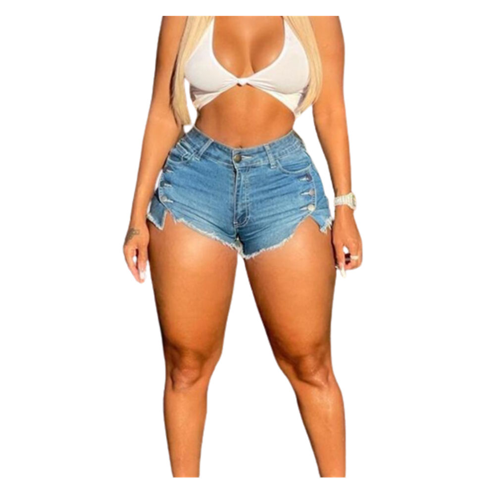 Women’s Casual Distressed Denim Shorts Irregular Stretch Jean Pants