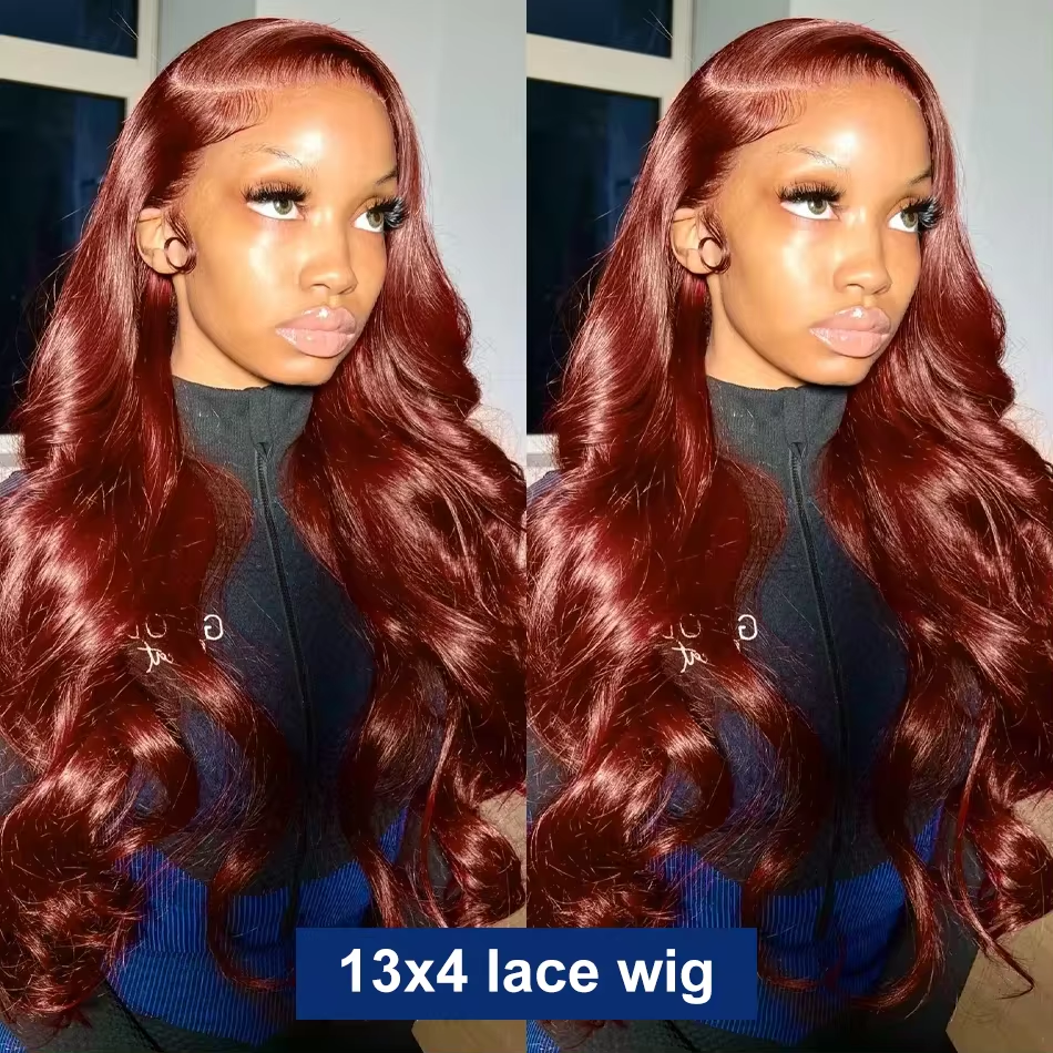 Thumbnail: Reddish Brown Body Wave Brazilian Wig – 13x4 & 13x6 HD Lace Frontal