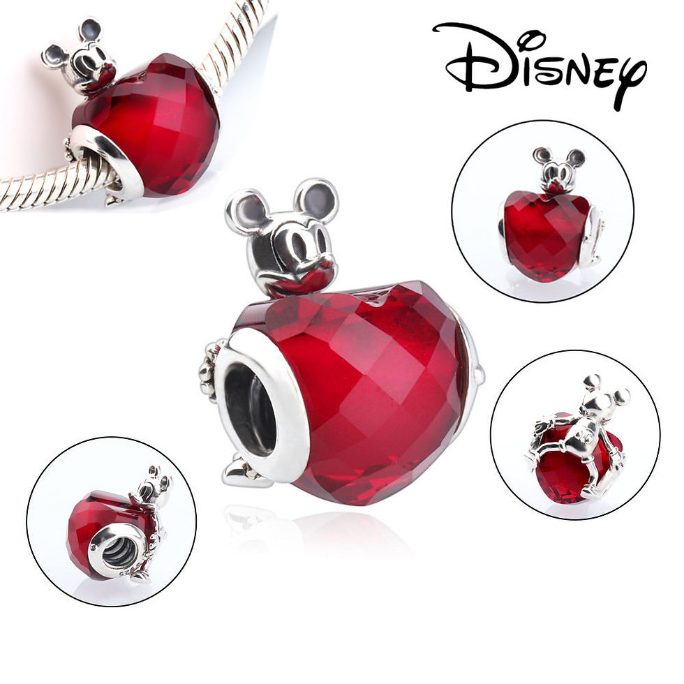 Thumbnail: Elegant Sterling Silver Disney Charm Bracelet with Mickey Mouse Winnie the Pooh