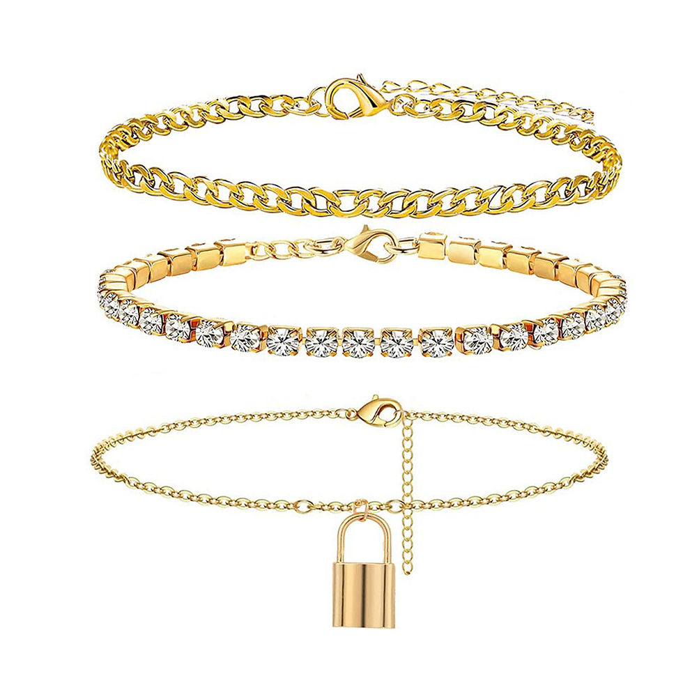 Thumbnail: Gold & Silver Plated Crystal Cuban Link Anklet Set