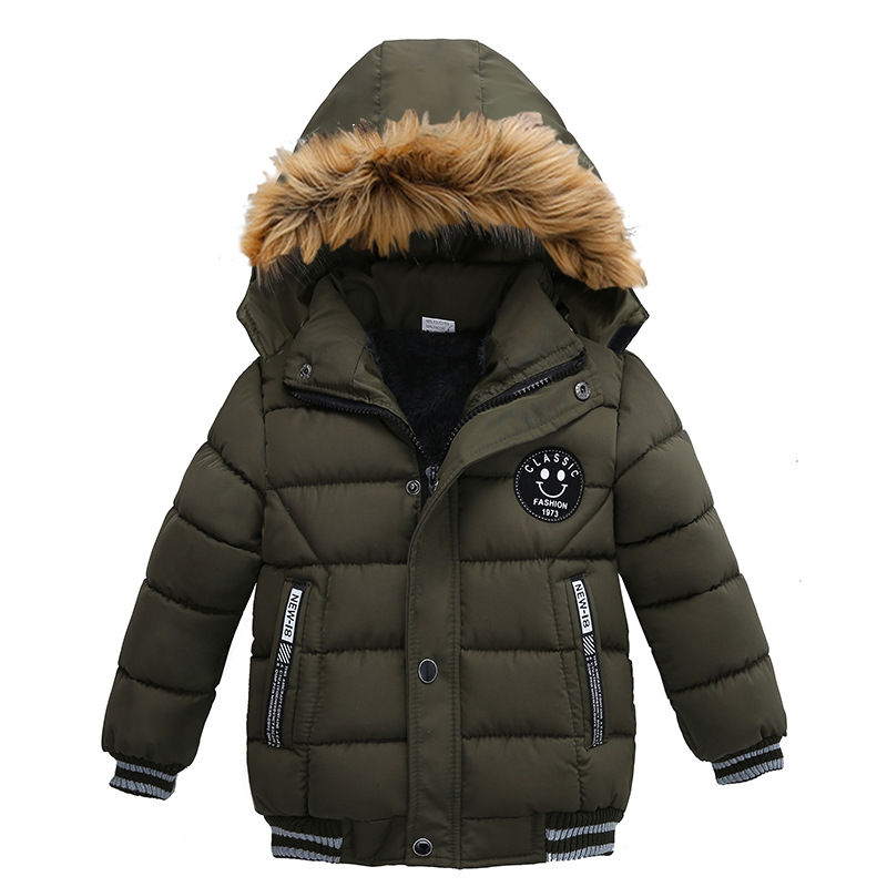 Thumbnail: Fur Collar Hooded Winter Jacket – Heavyweight Zipper Coat for Boys (1–6Y)