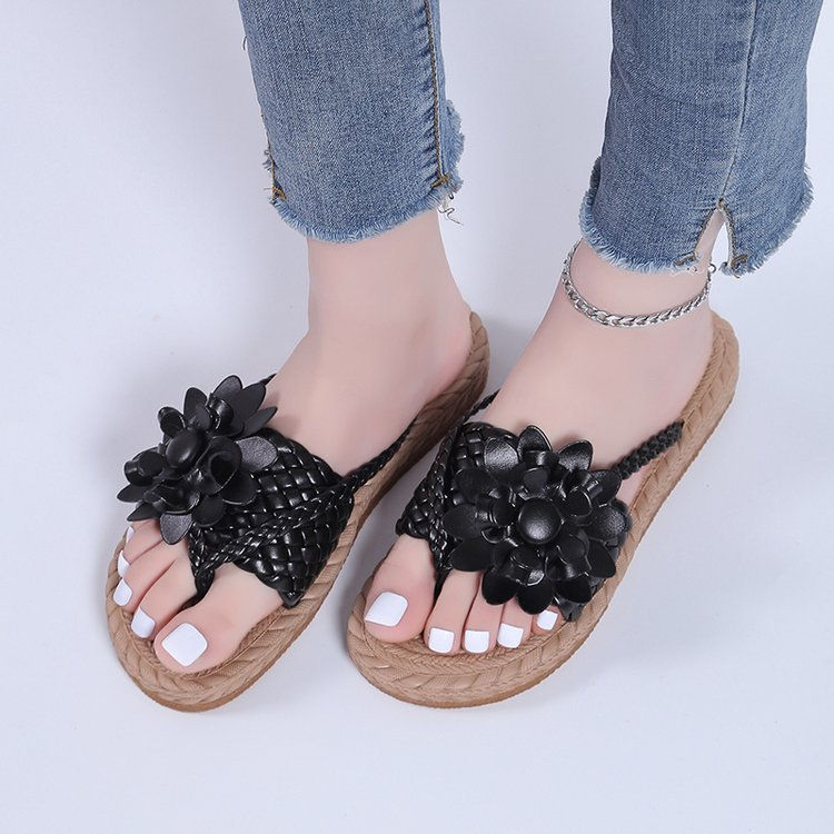 Thumbnail: Women Casual Slippers with Ombre Floral Pattern and Braided Flat Sole Design