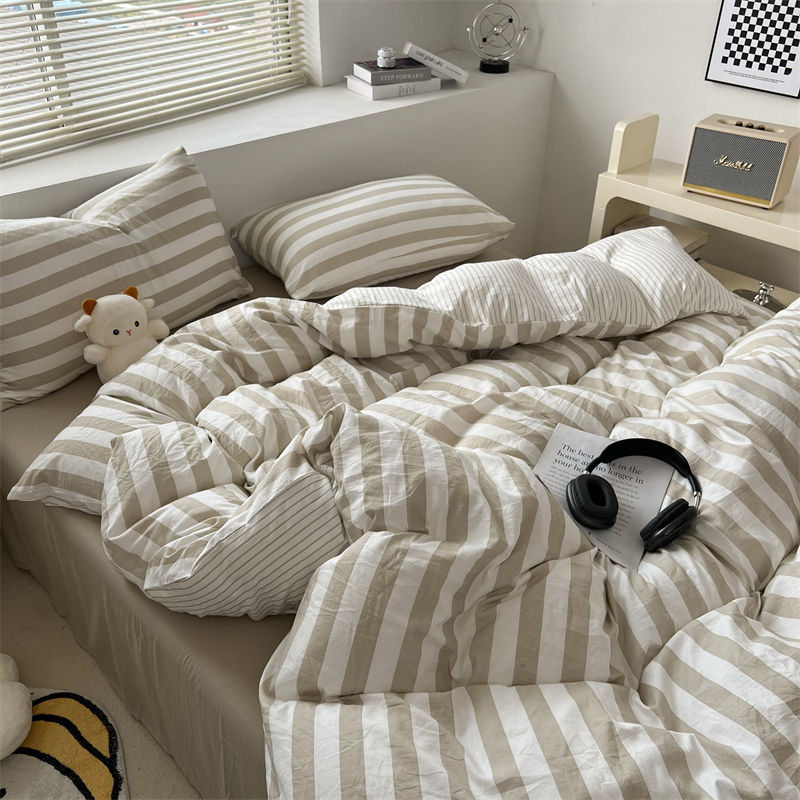 Washed Cotton Striped Bedding Set with Duvet Cover, Sheet & Pillowcases