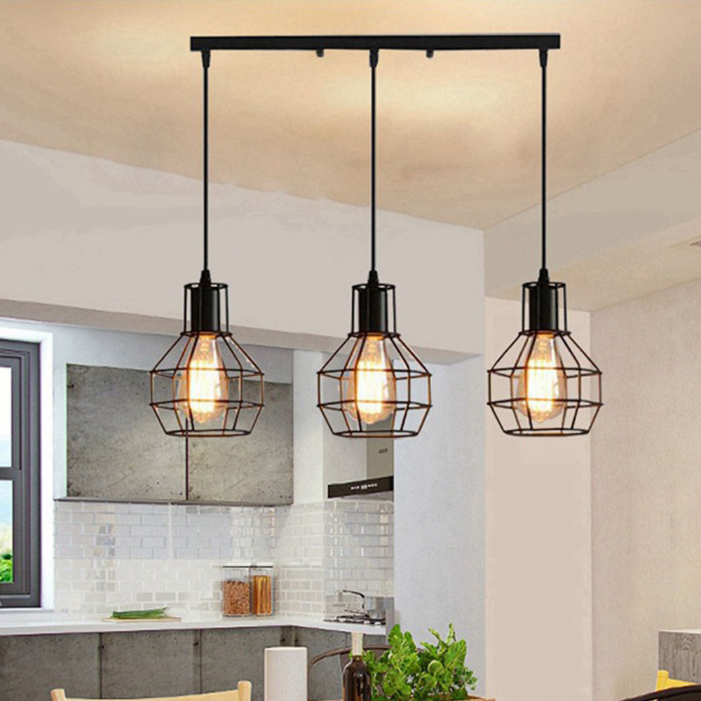 Modern Industrial Vintage 3-Head Loft Pendant Light Hanging Lamp