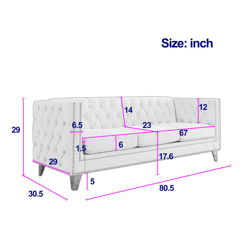 Thumbnail: Velvet Tufted Square Arm Sofa for Living Room