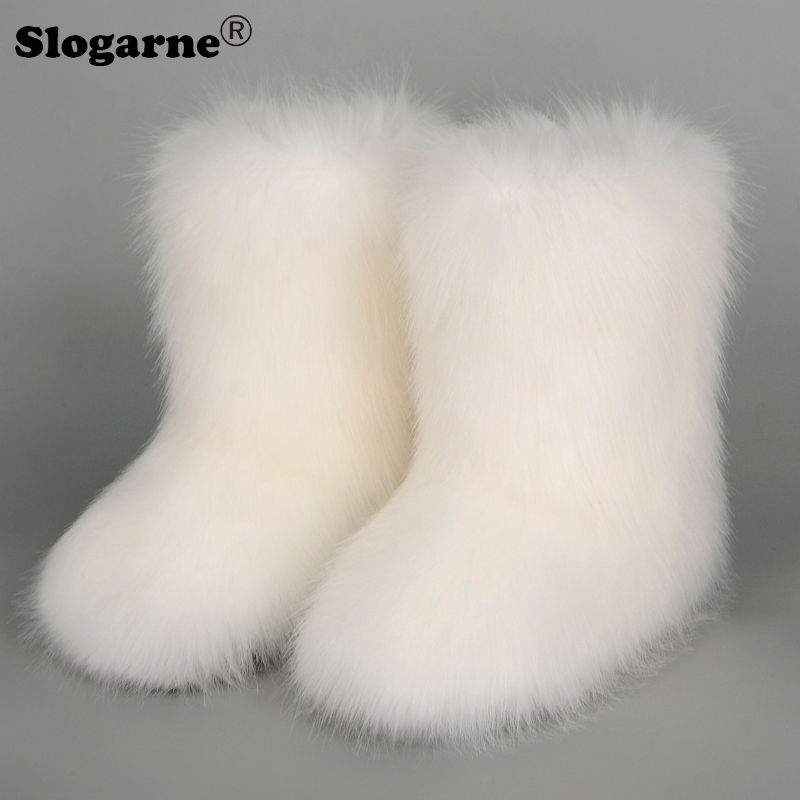 Thumbnail: Luxury Faux Fur Plush Mid-Calf Snow Boots with Platform Warm Lining