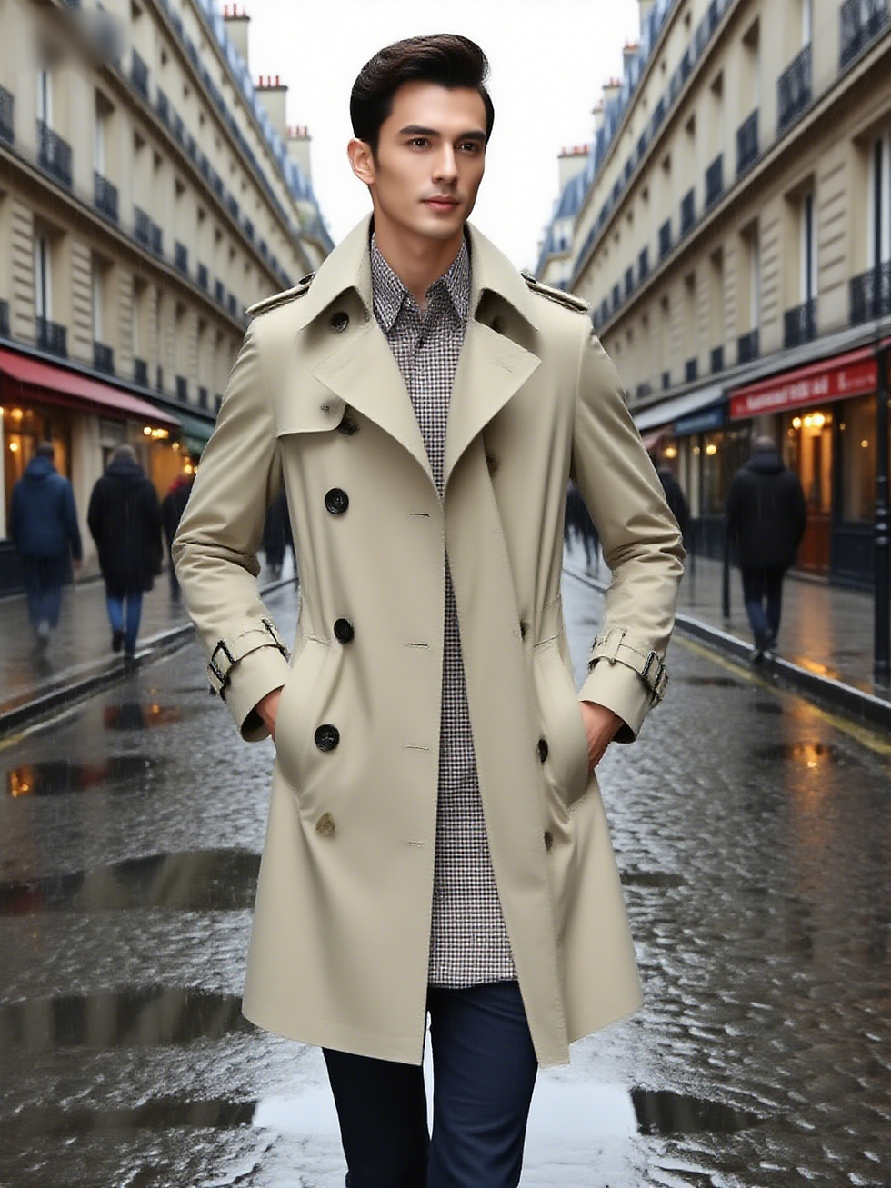 Thumbnail: Men’s Cotton Single-Breasted Casual Long Trench Coat