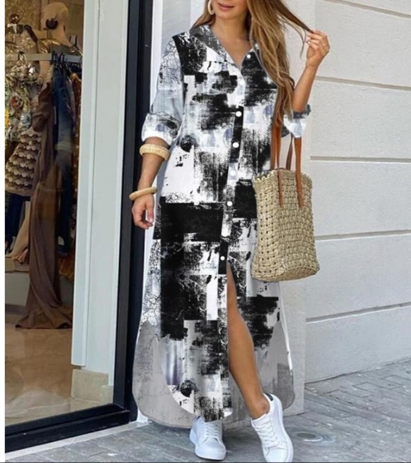 Thumbnail: Elegant Letter Print Long Sleeve Maxi Dress for Women Spring Summer Party