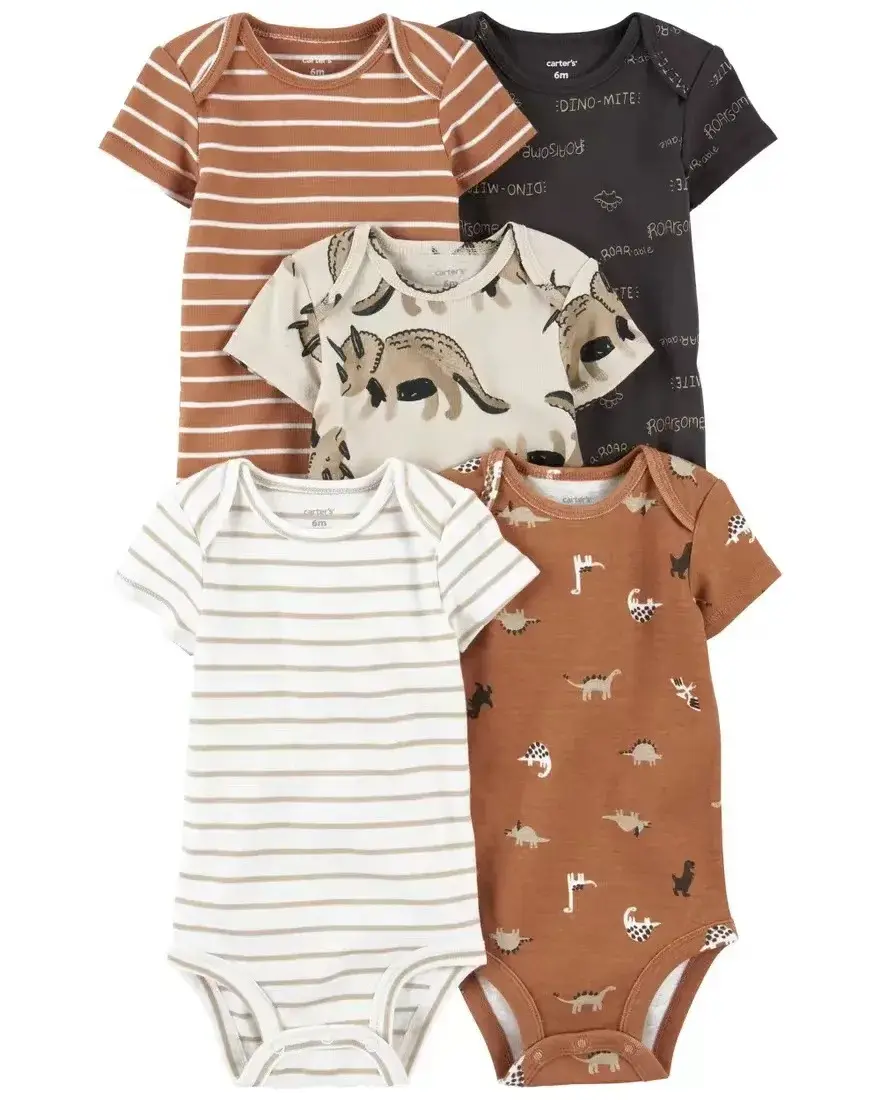 Thumbnail: 5 Piece Set Breathable Cotton Short Sleeve Bodysuits for Infant Summer Comfort