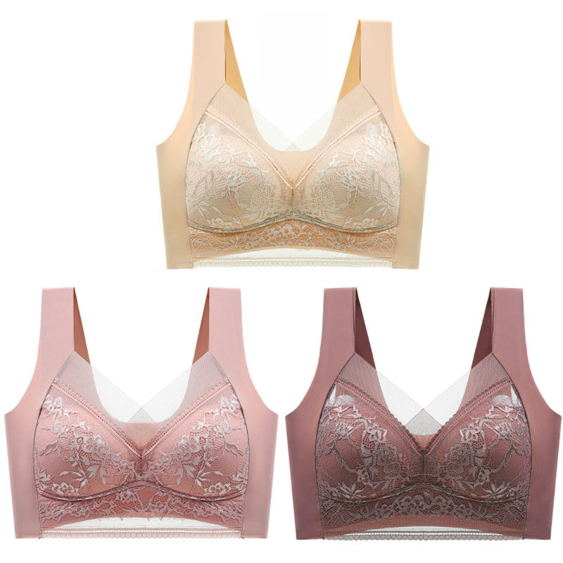 Thumbnail: 3pcs Lace Plus Size Bra Set for Women Anti Sagging Thin Padded Vest Style