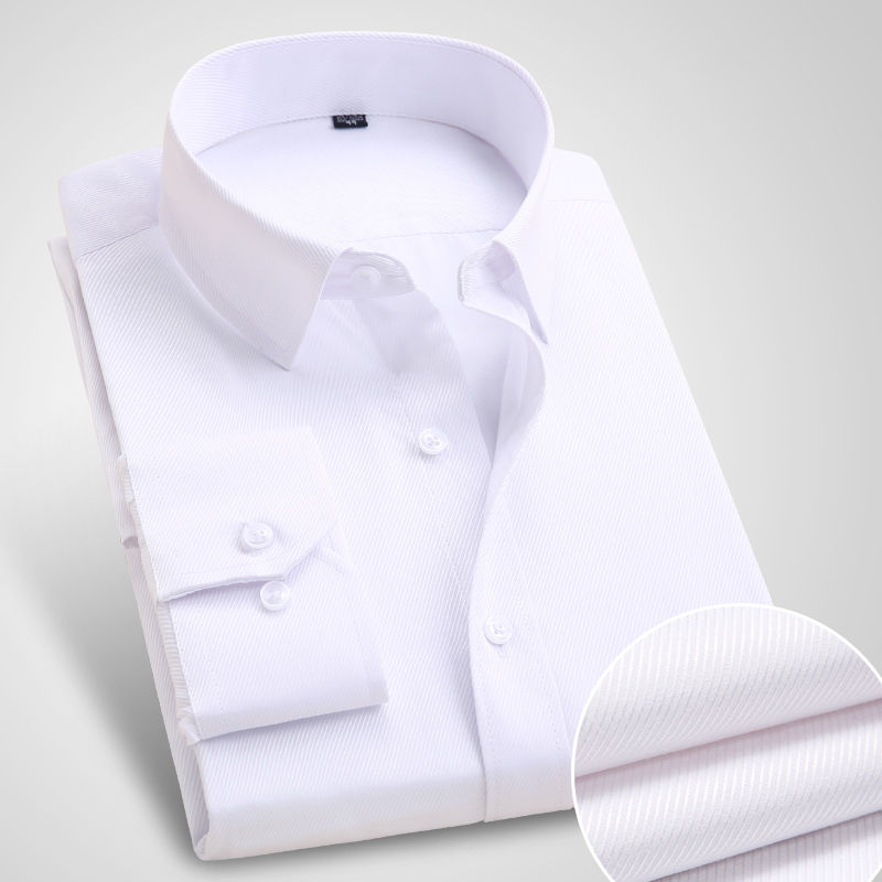 Thumbnail: Men’s Classic Long Sleeve Solid Business Dress Shirt – Formal Twill, Square Coll