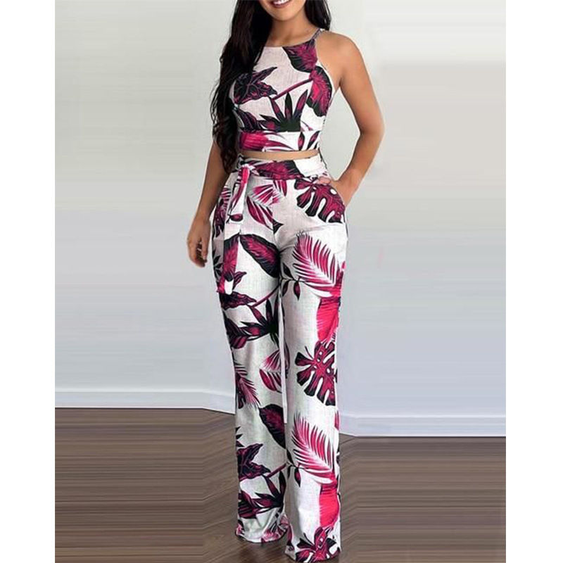 Thumbnail: Sleeveless Printed Two-Piece Set with High-Waist Pants – Casual Summer Outfit