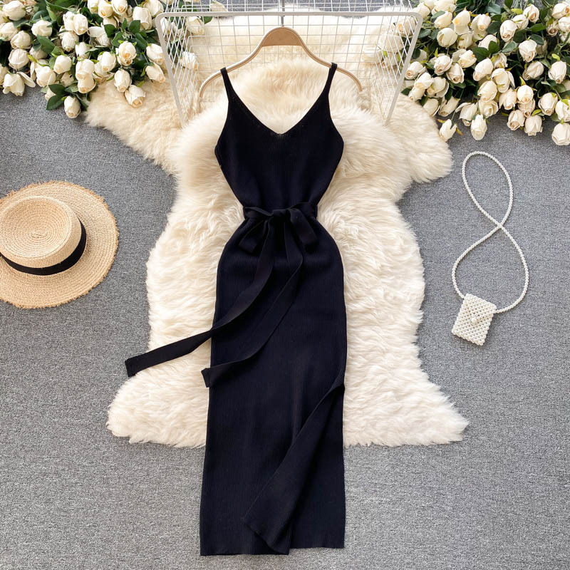 Thumbnail: Women’s V-Neck Sleeveless Bodycon Knit Sweater Dress Winter Casual Tight Fit