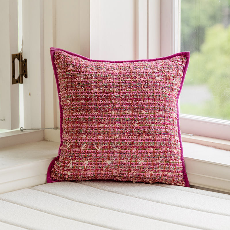 Thumbnail: Pink Boho Retro Diamond Parrot Feather Cushion Pillow Cover