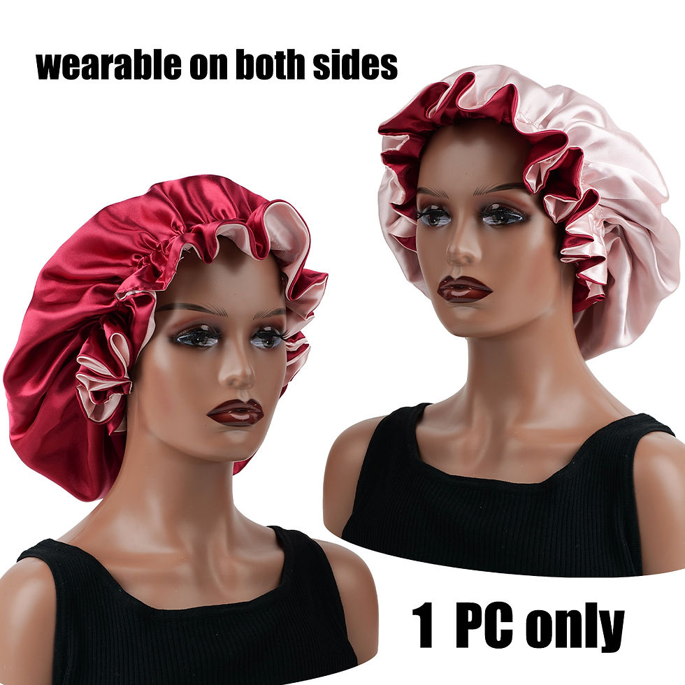 Thumbnail: Double-Layered Satin Sleep Bonnet for Adults – Minimalist Knit Hair Cap