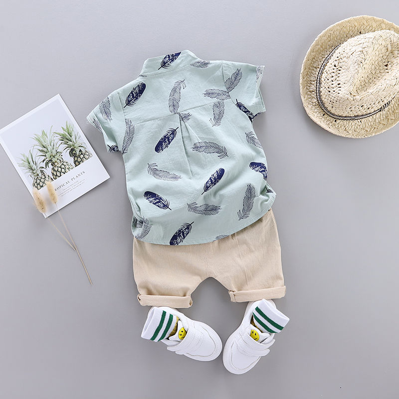 Thumbnail: 0–3 Years Baby Summer Cotton Feather Design Outfit