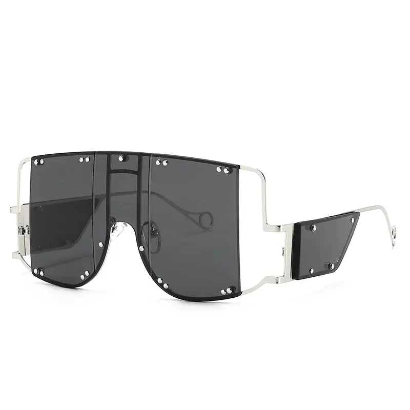 Thumbnail: Oversized Metal Rivet Mirror Cat‑Eye Sunglasses