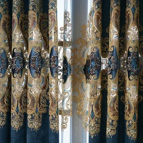 Thumbnail: Embroidered Chenille Curtain for Living & Dining Rooms, European Style