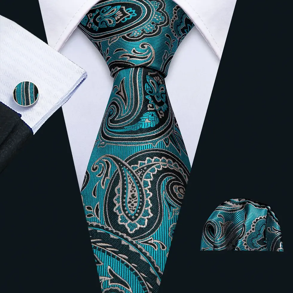 Thumbnail: Designer Silk Men Tie Set with Handkerchief and Cufflinks for Weddings