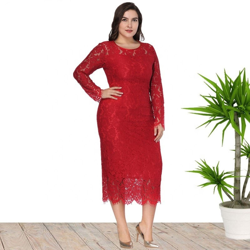 Thumbnail: Large Women'S Dress Long Sleeve Lace Slim Fit Sexy Large Dress Dress Women