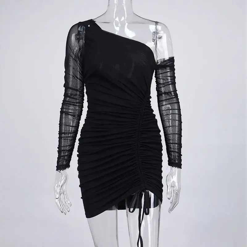 Thumbnail: Women Mesh One Shoulder Bodycon Pencil Maxi Dress