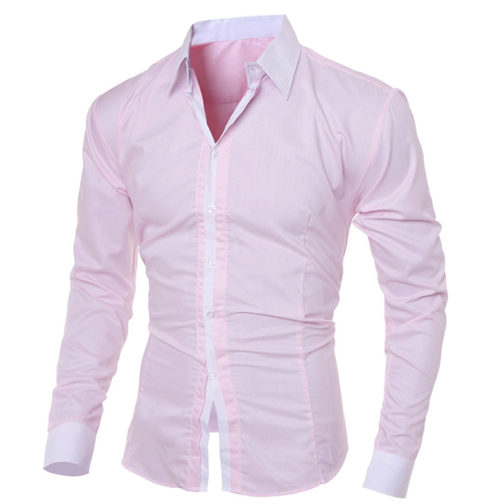 Thumbnail: Men’s White Patchwork Long Sleeve Slim Fit Dress Shirt