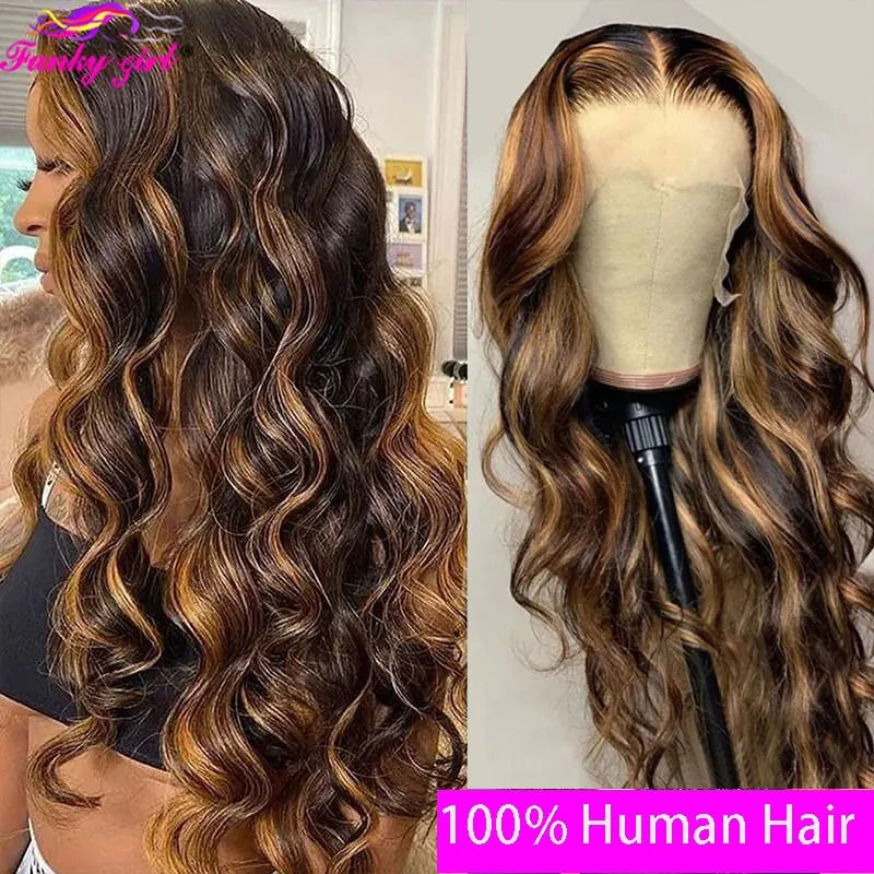 Thumbnail: Honey Blonde Highlight Body Wave Wig Human Hair – 4/27 Color