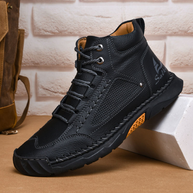 Thumbnail: Handmade Mens Leather Sneakers Outdoor Casual Boots Fashion Walking Shoes