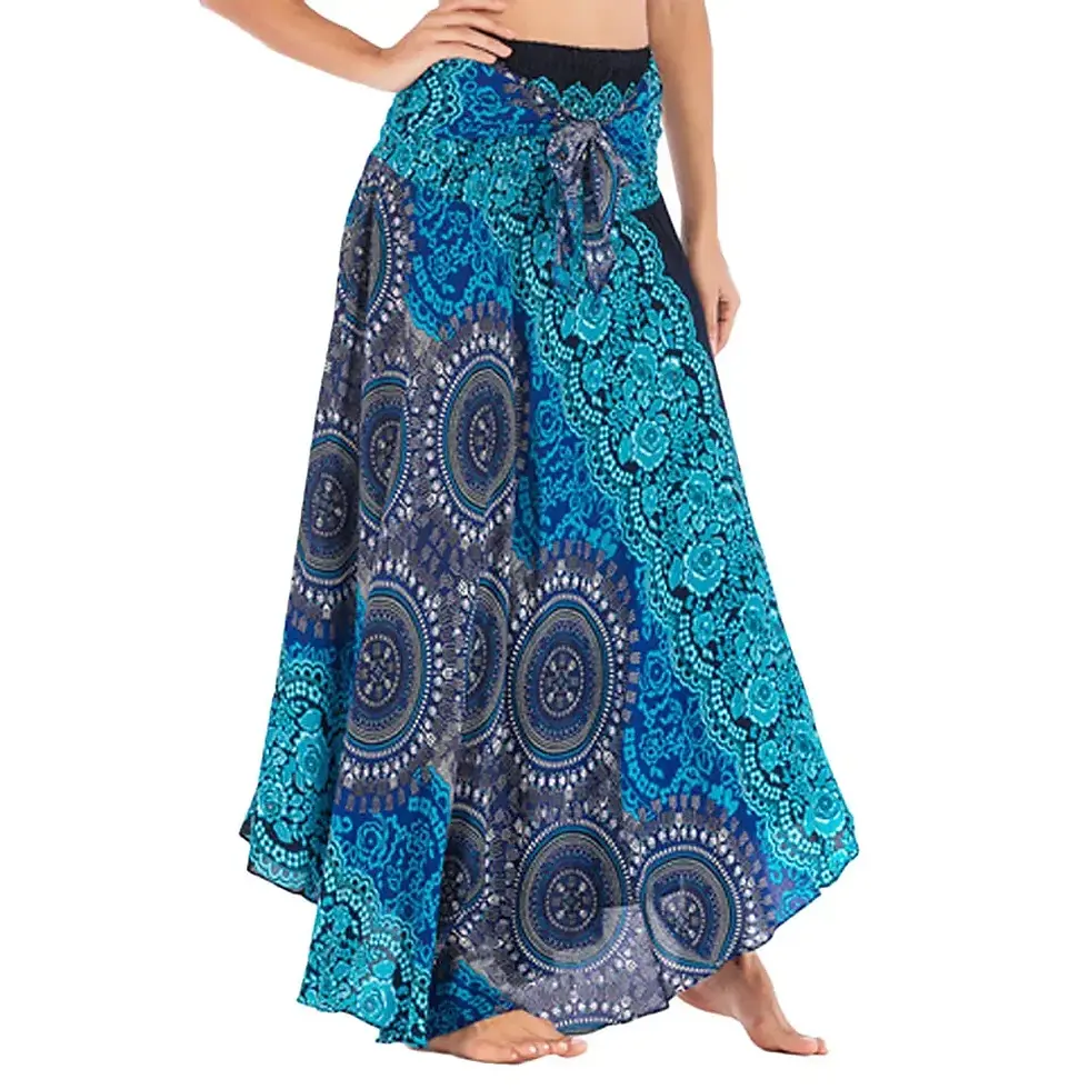 Thumbnail: Bohemian Floral Ethnic Style Long Skirt Elastic Waist Flowing Maxi Skirt Women