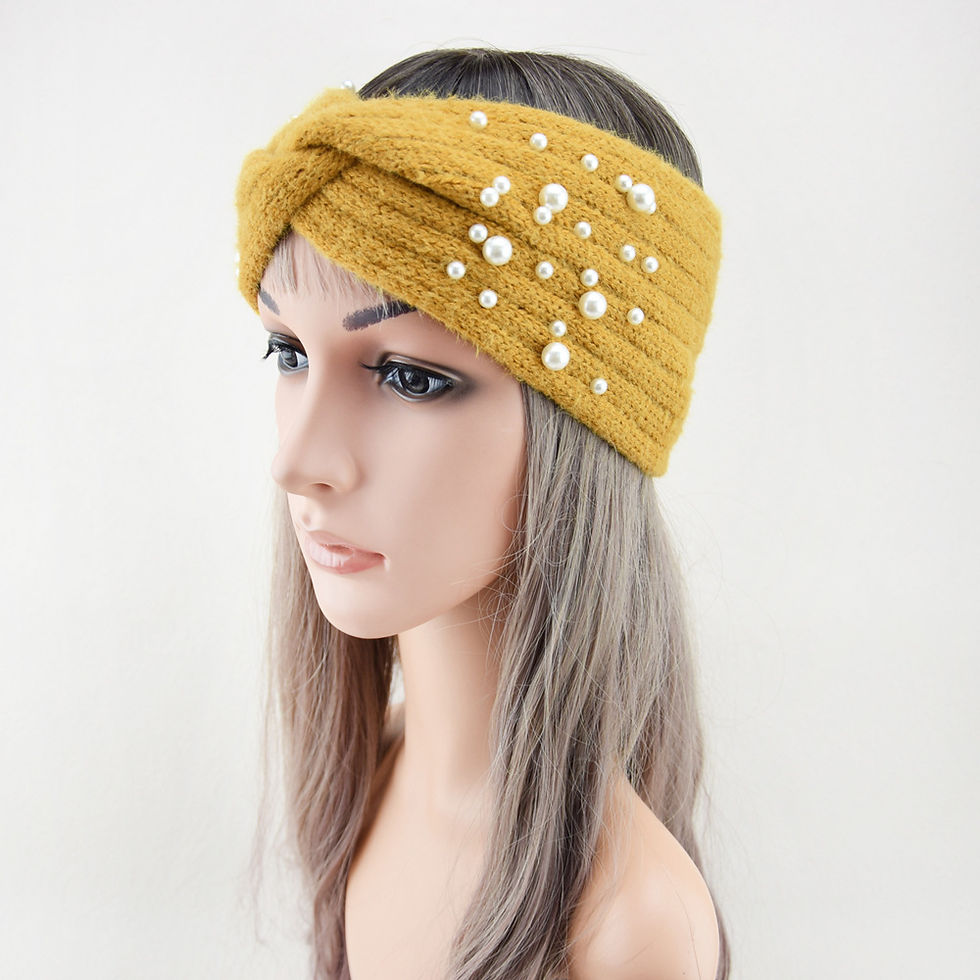 Thumbnail: Pearl Knitted Cross Headband for Women – Handmade Autumn Hair Accessory
