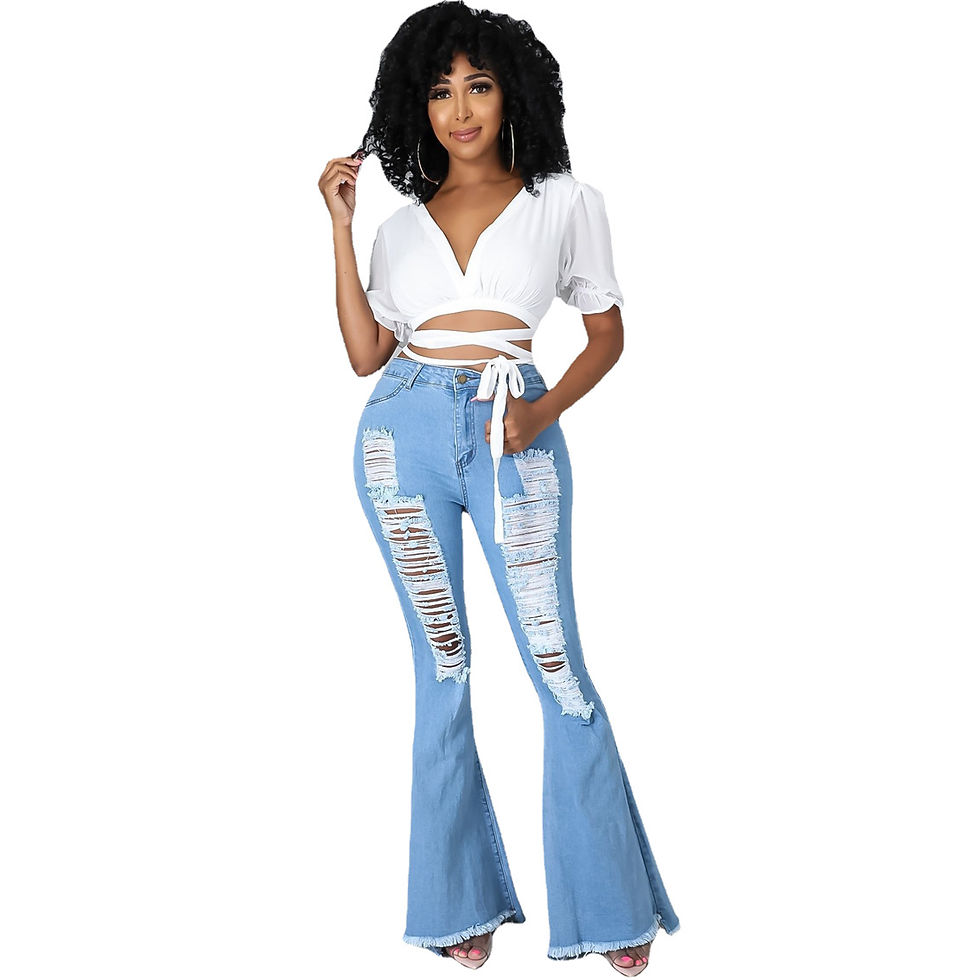 Thumbnail: High Waist Flare Jeans for Women Ripped Elastic Fit Casual Spring Denim