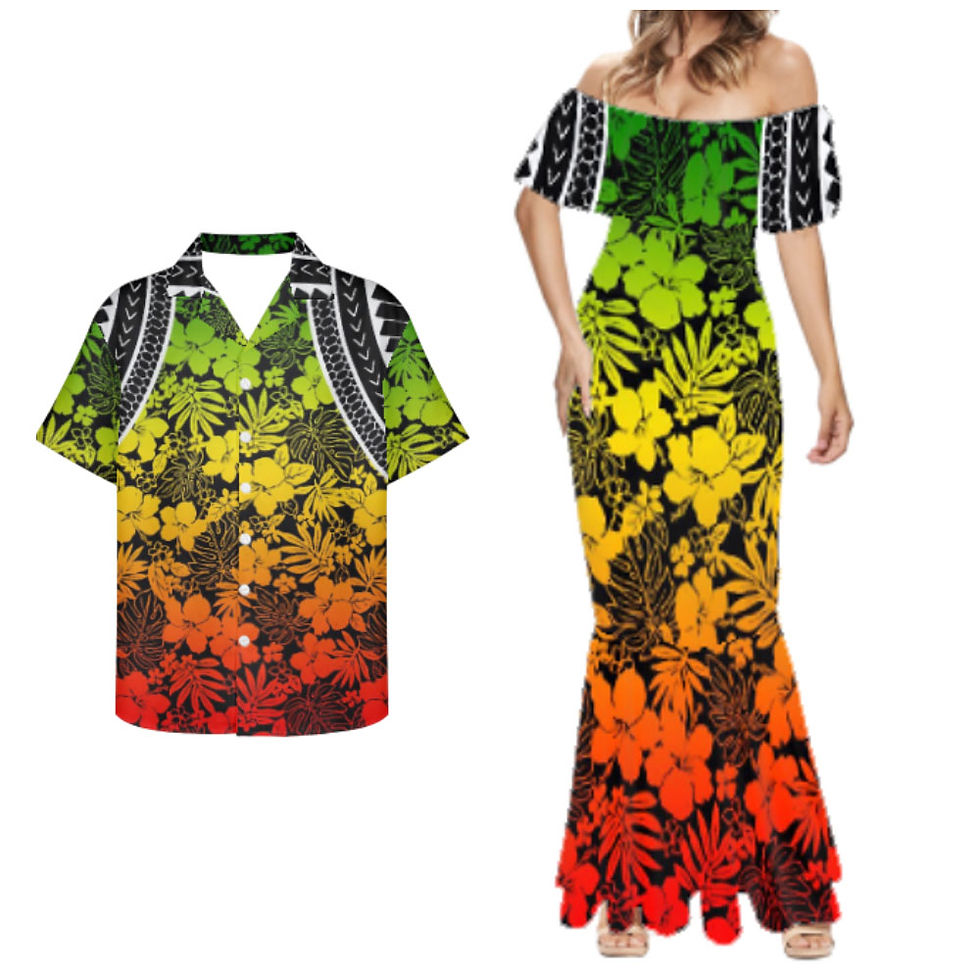 Thumbnail: Couple Matching Polynesian Hawaiian Floral Outfit Set 2‑Piece