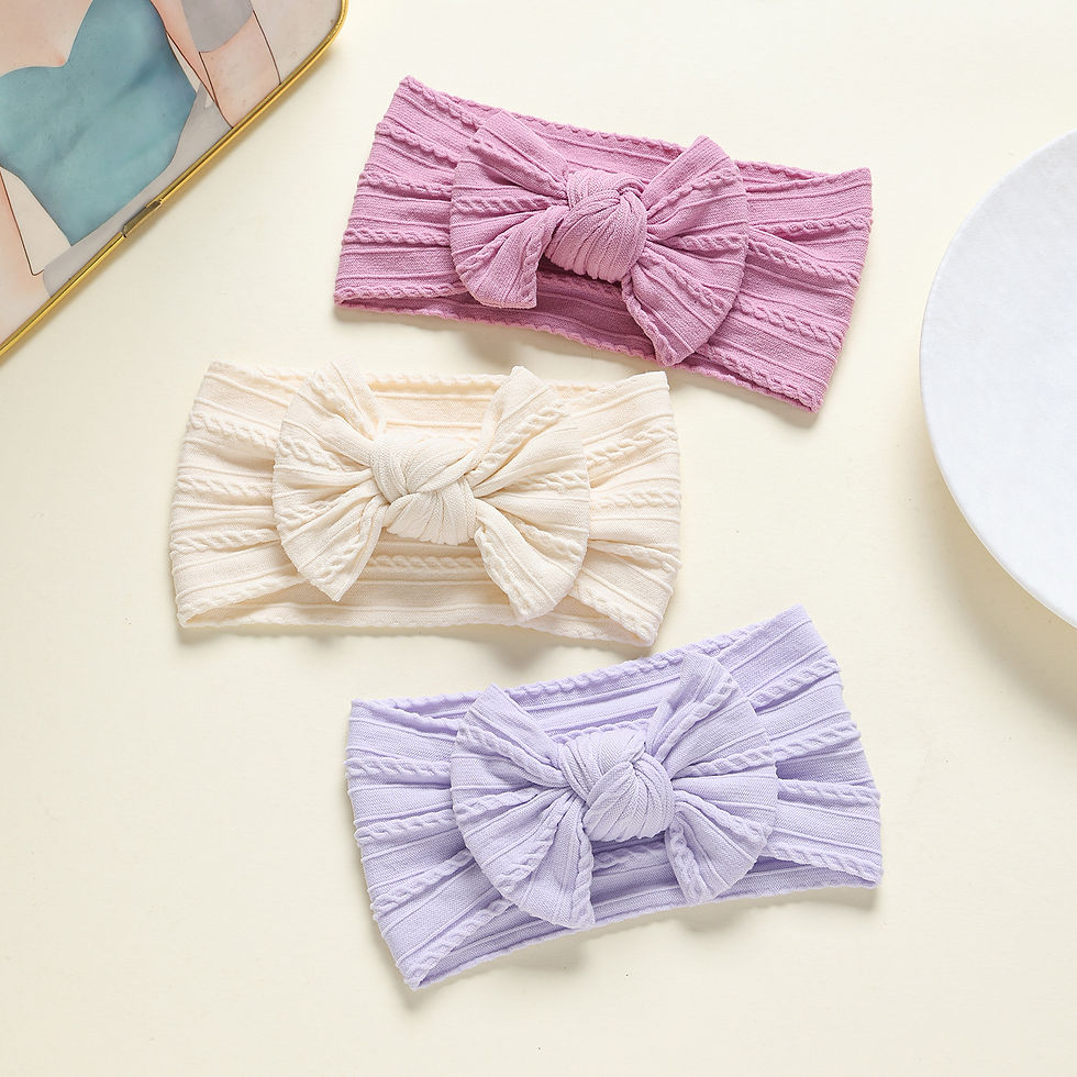 Thumbnail: 3pcs Baby Girl Nylon Headbands – Soft Knot Bow Turban Hair Wraps